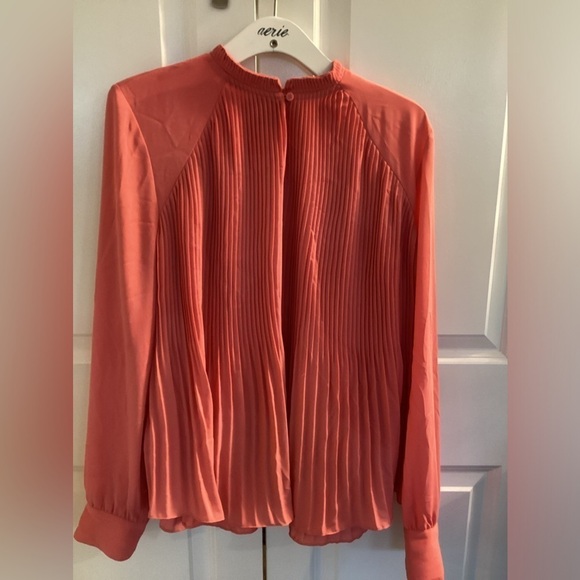 Halogen Pleated flowy long sleeve BLOUSE coral pink high neck top M - Picture 4 of 16